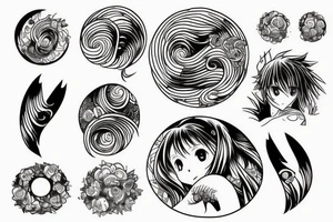 wave in a circle in anime style tattoo idea