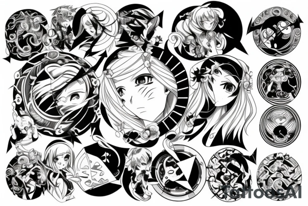wave in a circle in anime style tattoo idea