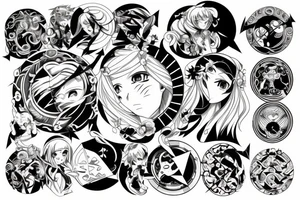 wave in a circle in anime style tattoo idea