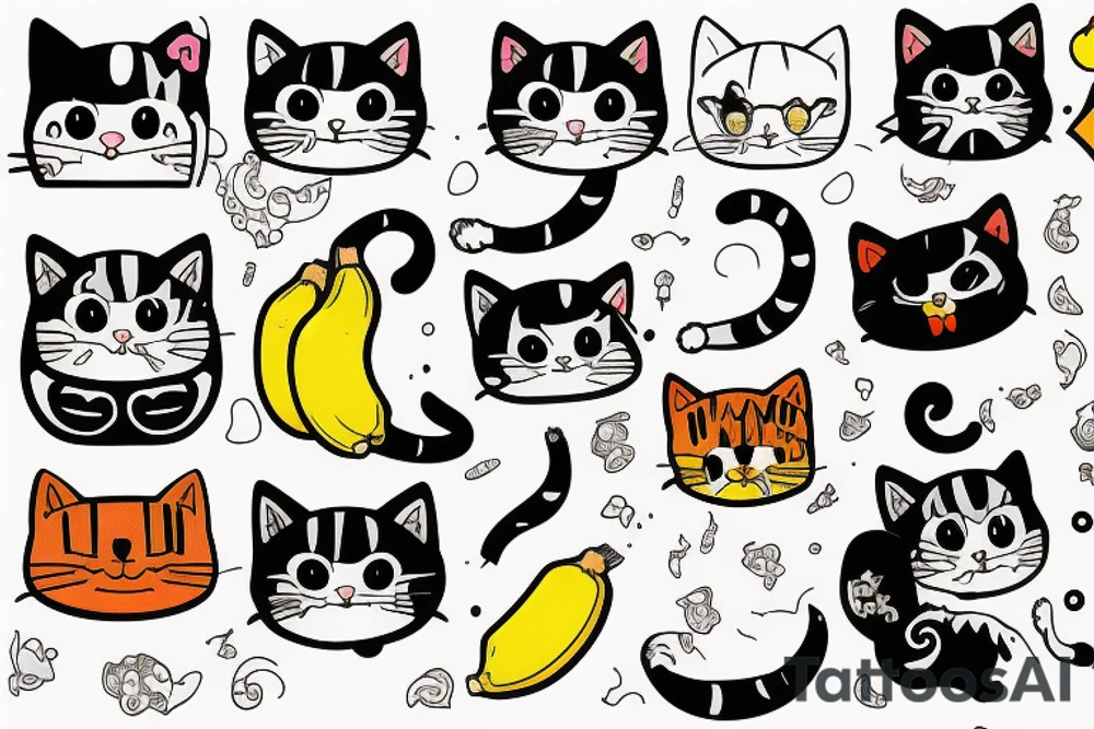 Anime cat with banana tattoo idea