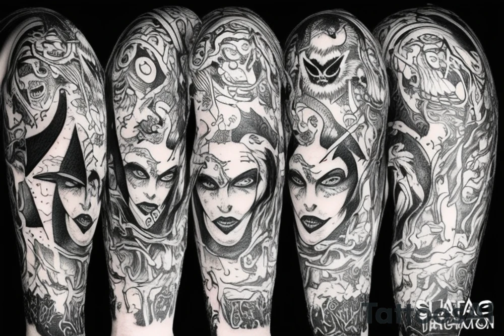 Satan an witch tattoo idea