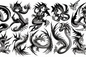 Dragons and anime girl tattoo idea