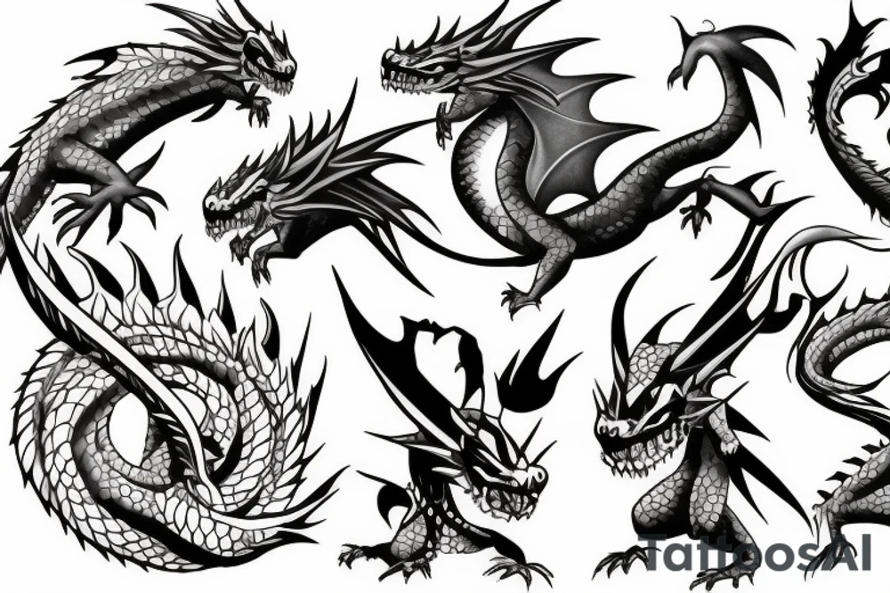 Dragons and anime girl tattoo idea