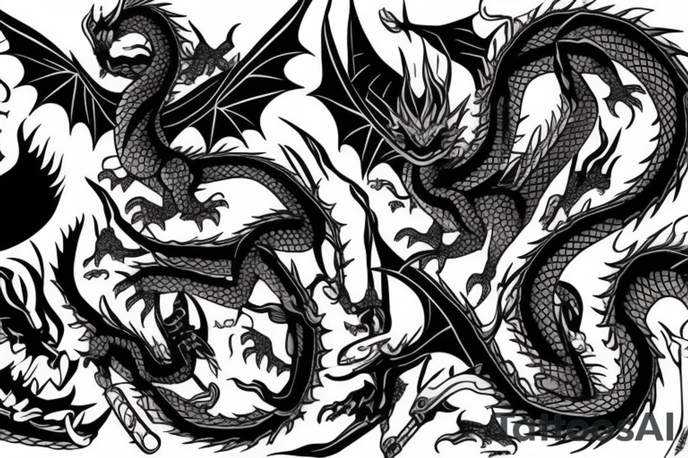 Dragons and anime girl tattoo idea