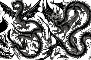 Dragons and anime girl tattoo idea