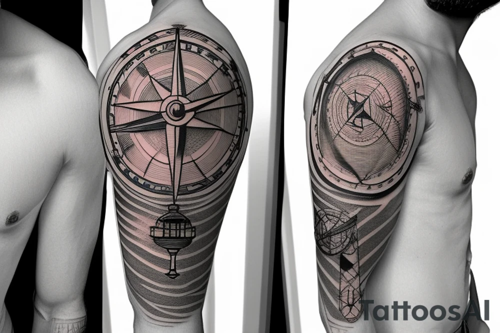 lighthouse with compass in the background tattoo idea