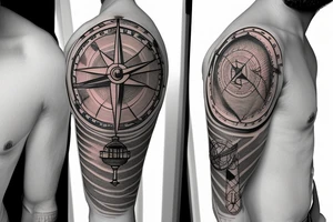 lighthouse with compass in the background tattoo idea
