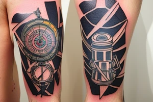 calf patch tattoo, lighthouse with a compass tattoo idea