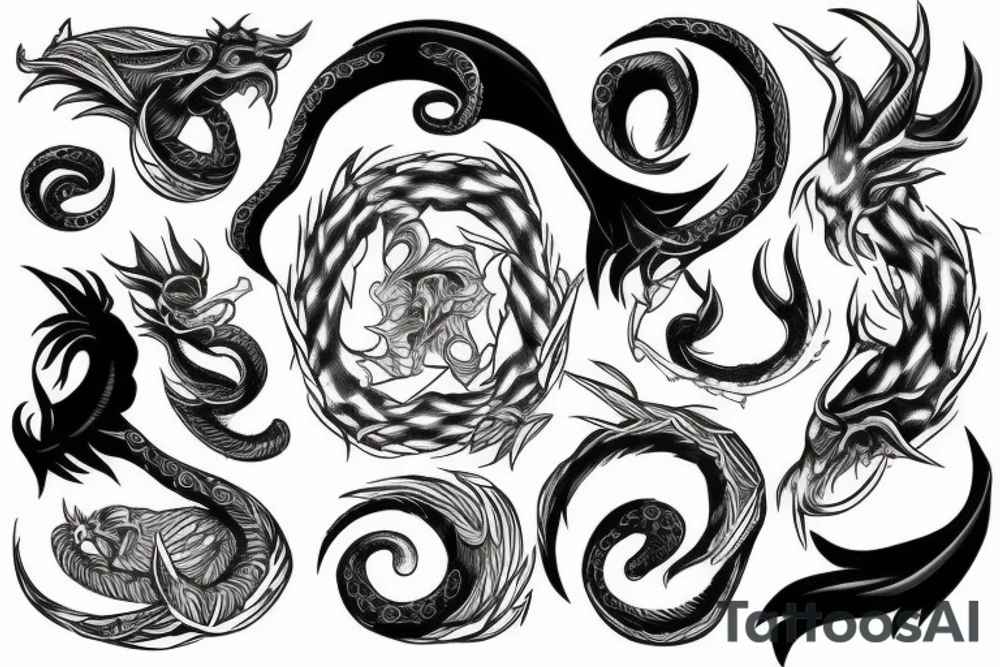 **ouroboros, tattoo sketch, sketch, thin lines, black and white with light shadows, white background tattoo idea