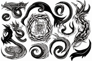 **ouroboros, tattoo sketch, sketch, thin lines, black and white with light shadows, white background tattoo idea