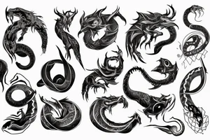 **ouroboros, tattoo sketch, sketch, thin lines, black and white with light shadows, white background tattoo idea