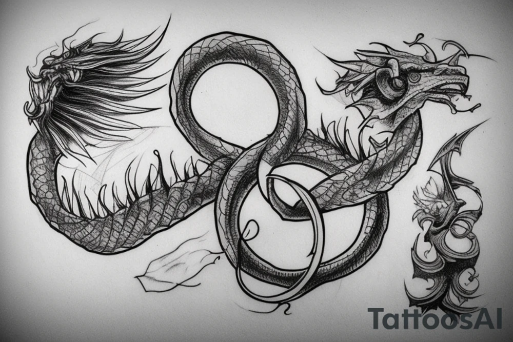 **ouroboros, tattoo sketch, sketch, thin lines, black and white with light shadows tattoo idea