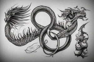 **ouroboros, tattoo sketch, sketch, thin lines, black and white with light shadows tattoo idea