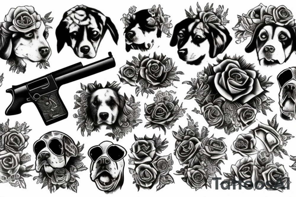 Dog with guns and roses tattoo idea