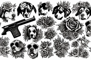 Dog with guns and roses tattoo idea