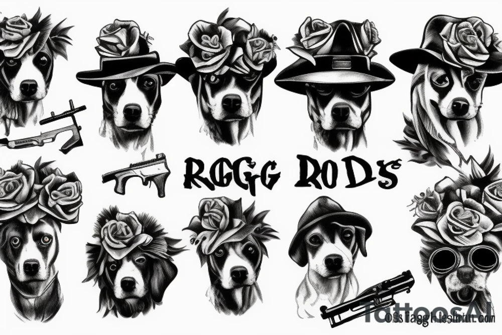 Dog with guns and roses tattoo idea