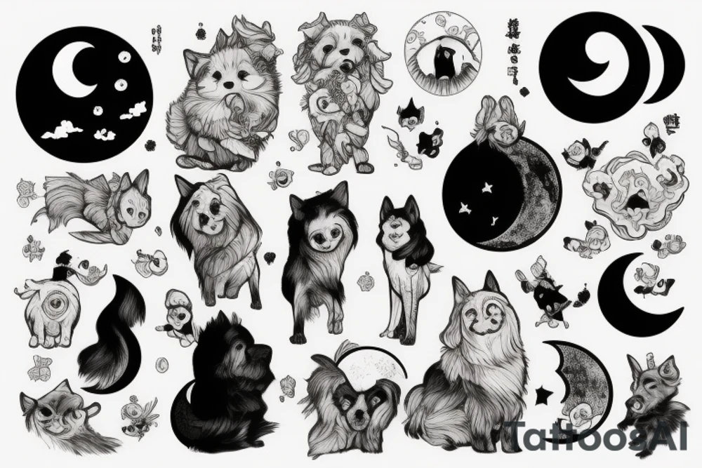 Dog whit moon tattoo idea