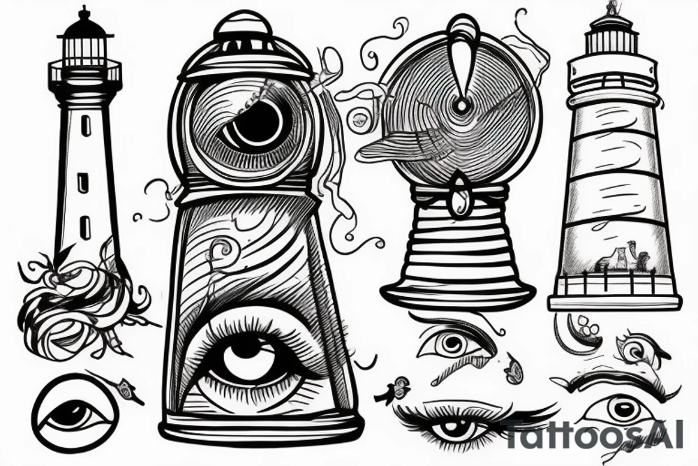 Lamp, eye, light, dark path, lighthouse tattoo idea