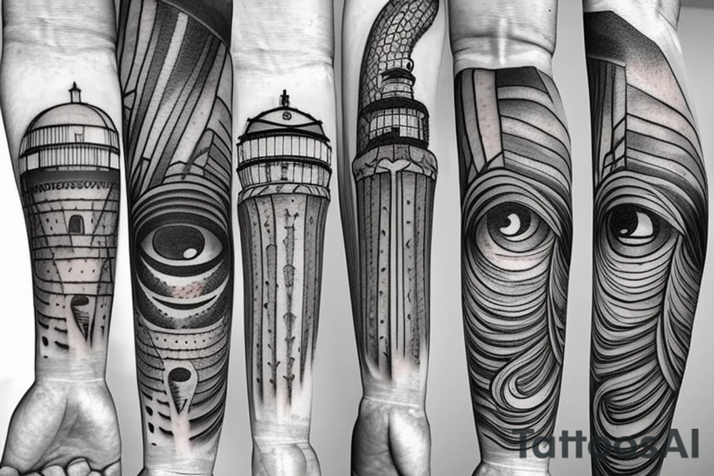 Lamp, eye, light, dark path, lighthouse tattoo idea
