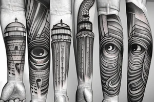 Lamp, eye, light, dark path, lighthouse tattoo idea