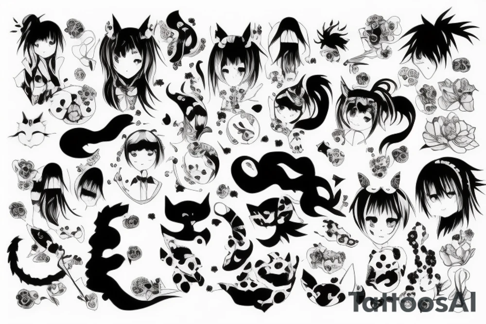 Anime, girl, animal tattoo idea