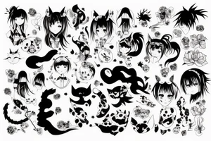 Anime, girl, animal tattoo idea