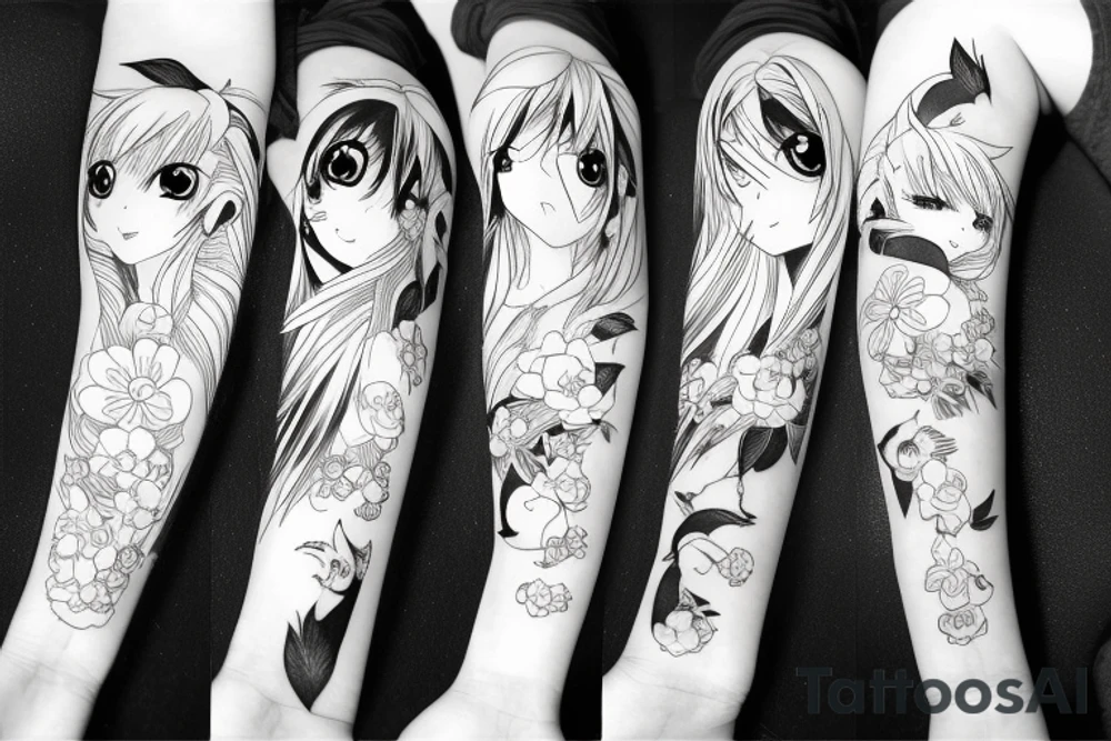 Anime, girl, animal tattoo idea