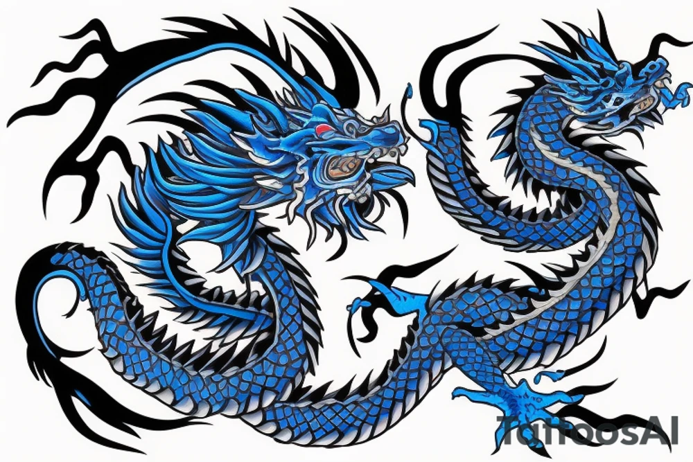 Blue Chinese dragon around shoulders tattoo idea