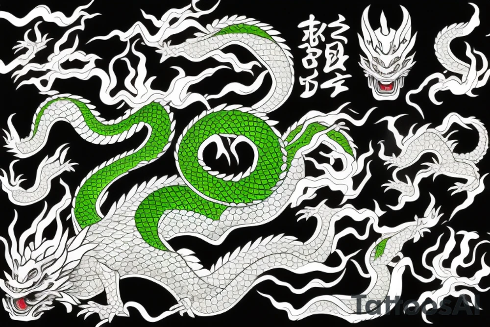 Japanese dragon, green, straight tattoo idea