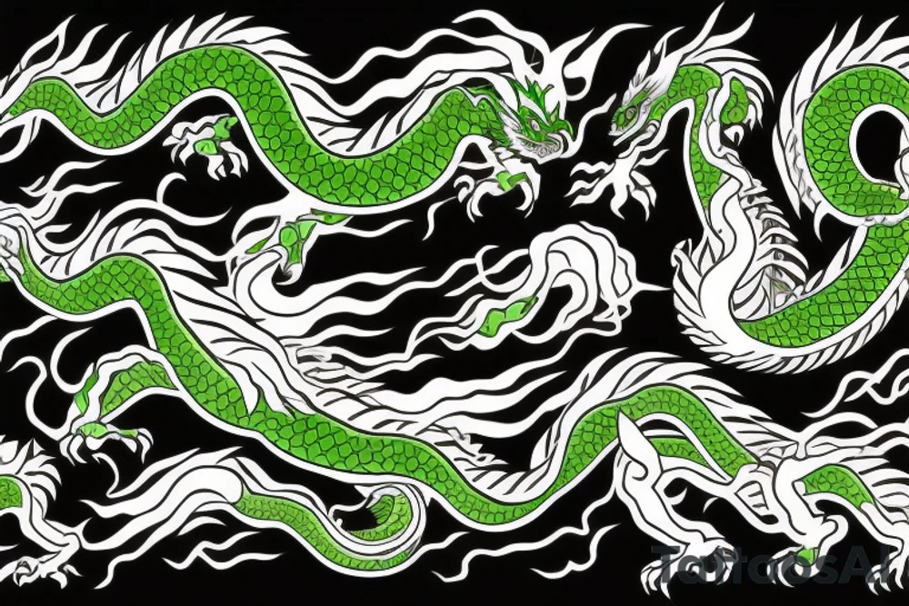 Japanese dragon, green, straight tattoo idea