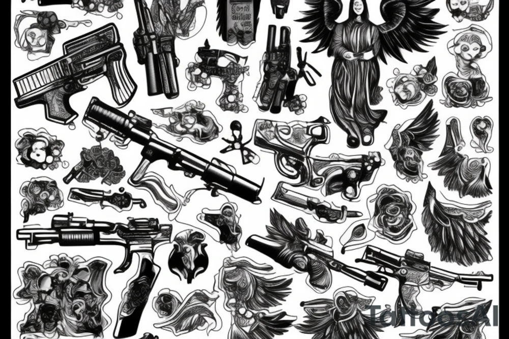 angel with gun tattoo idea