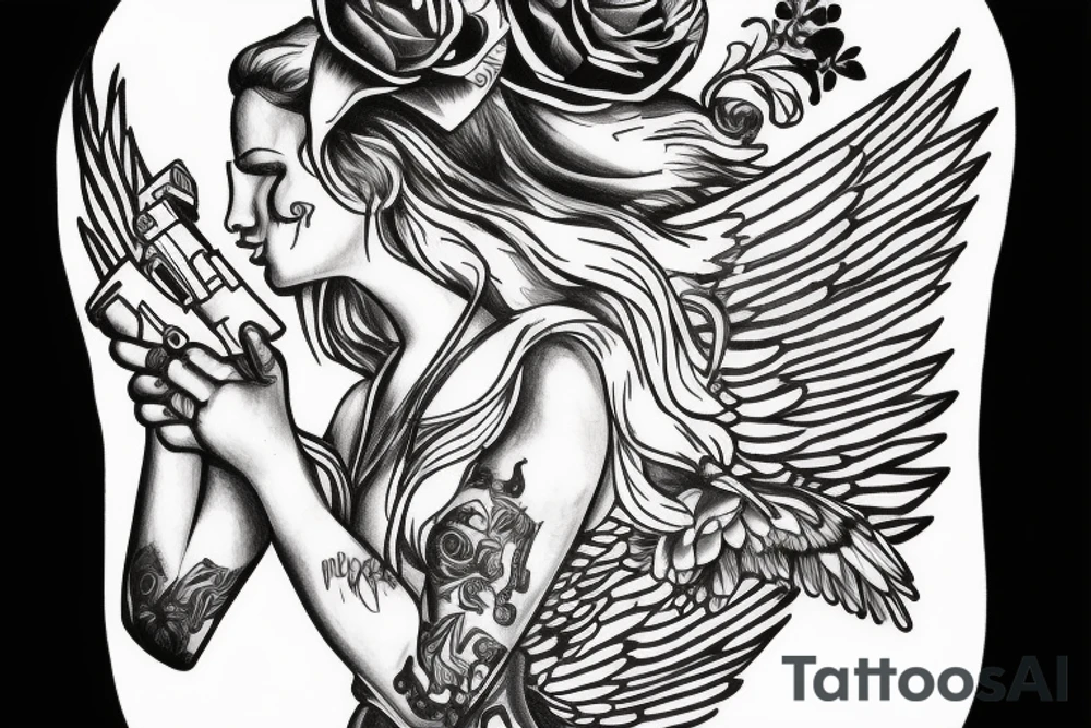 angel with gun tattoo idea
