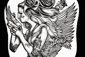 angel with gun tattoo idea