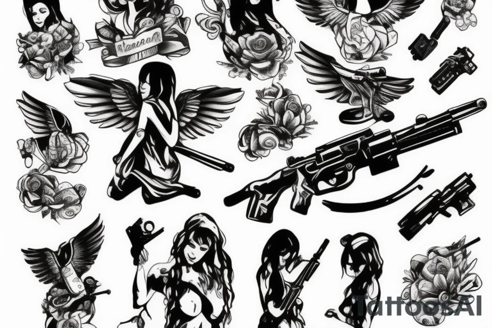 angel with gun tattoo idea