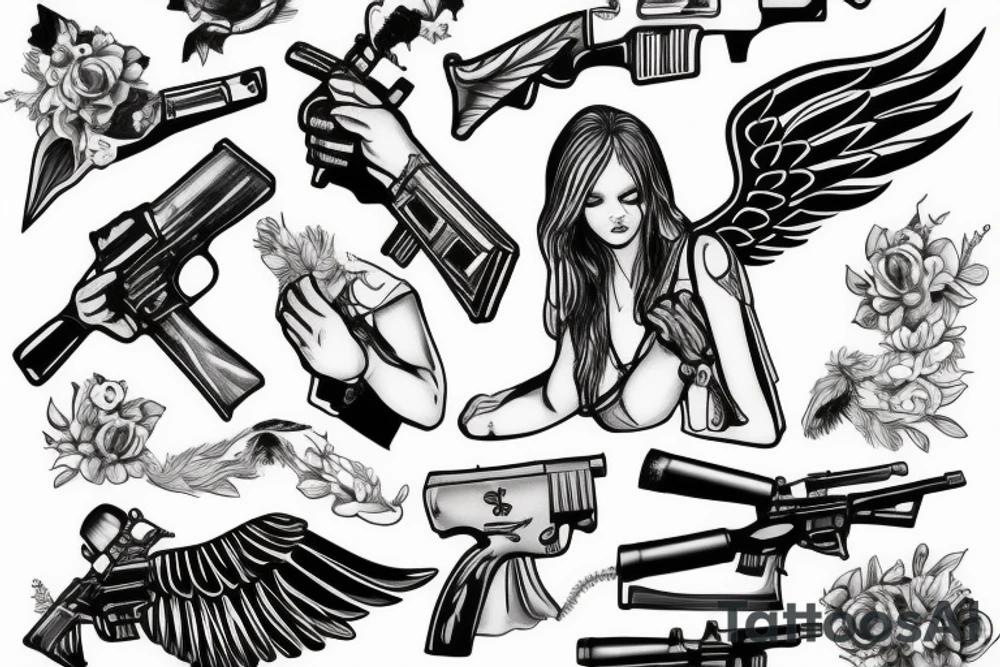 angel with gun tattoo idea