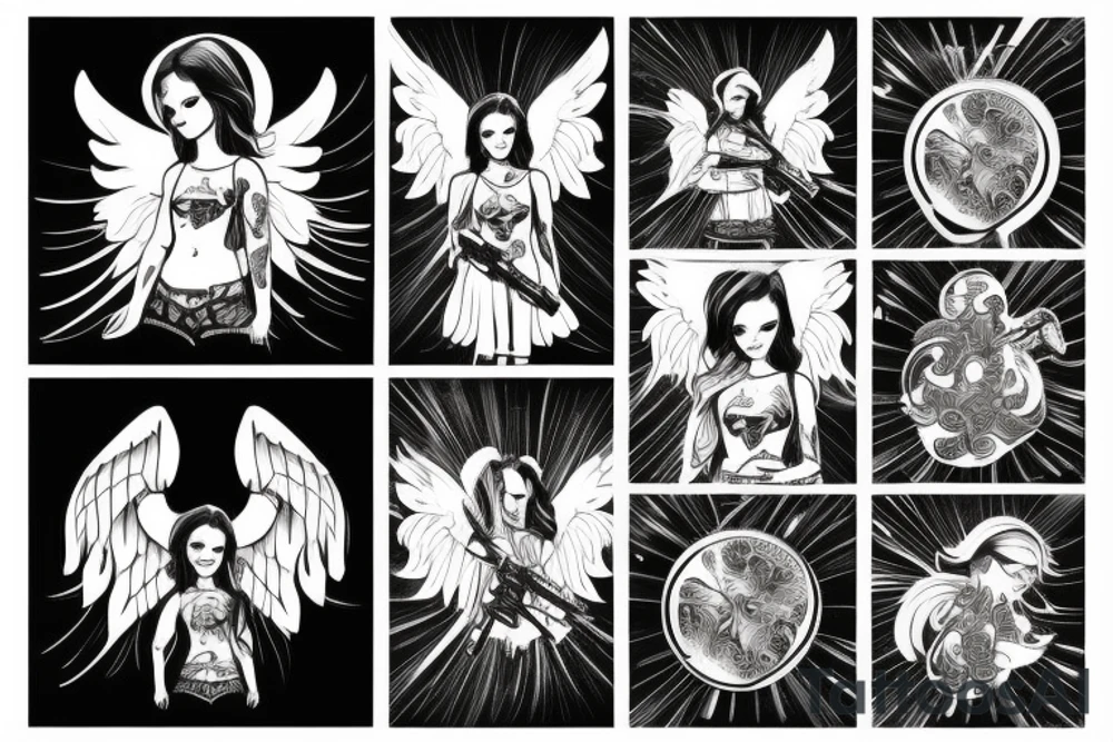 angel with gun tattoo idea