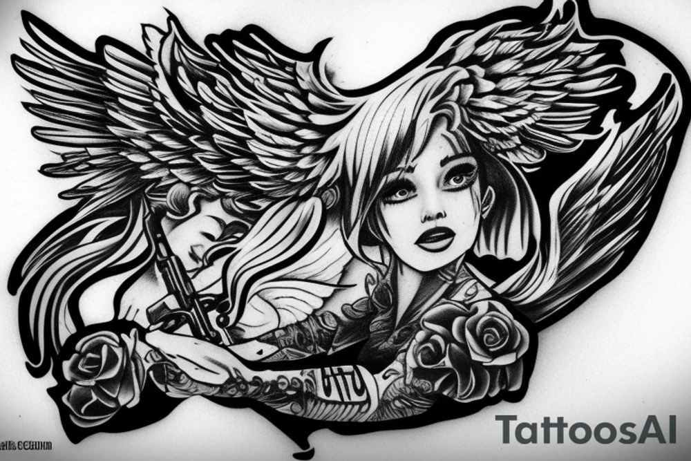 angel with gun tattoo idea