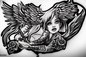 angel with gun tattoo idea