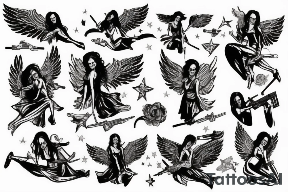 angel with gun tattoo idea