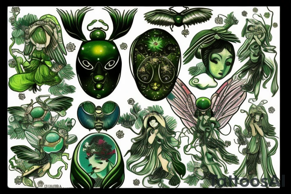 green beetle angel tattoo idea