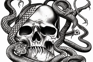 Skull on top and a snake out of his mouth. Below, Hogwarts castle. tattoo idea