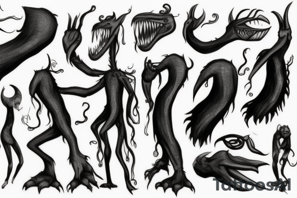 A humanoid Monster with long limbs and a neck. tattoo idea