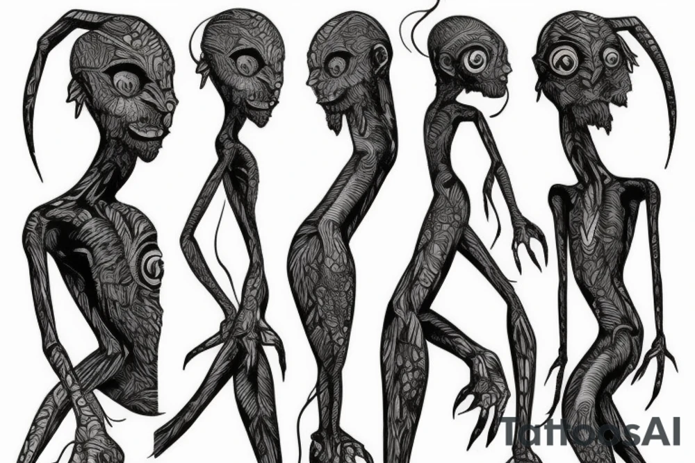 A humanoid Monster with long limbs and a neck. tattoo idea