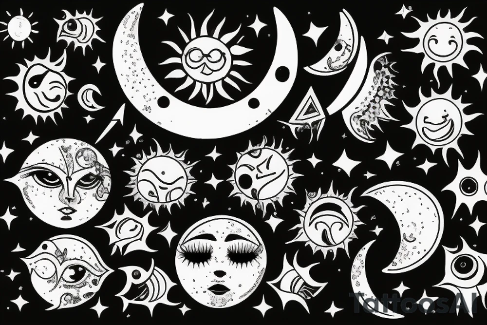 moon and sun whitch style tattoo idea