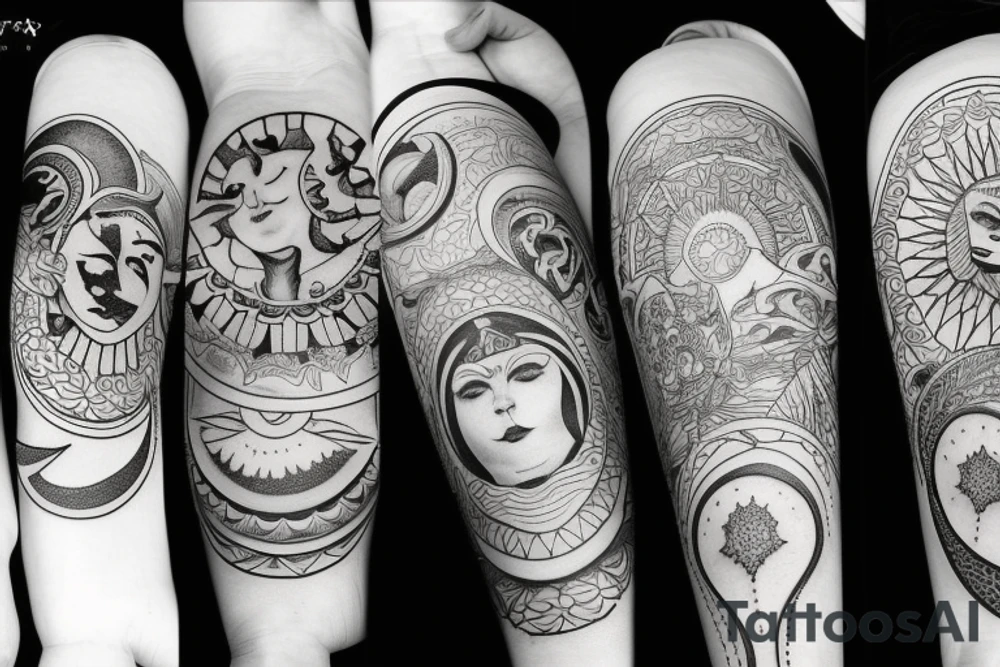 moon and sun whitch style tattoo idea