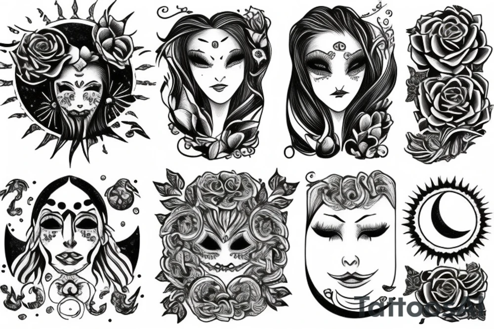 moon and sun whitch style tattoo idea