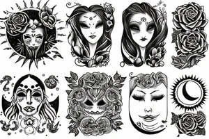moon and sun whitch style tattoo idea