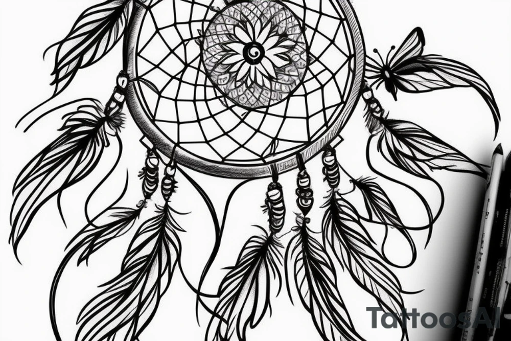 dream catcher with butterflies tattoo idea