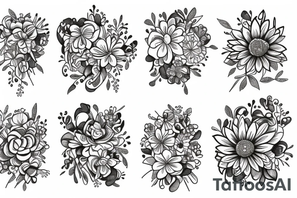Flowers bracelet and two filled lines tattoo idea