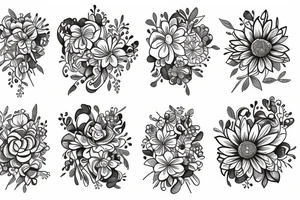 Flowers bracelet and two filled lines tattoo idea